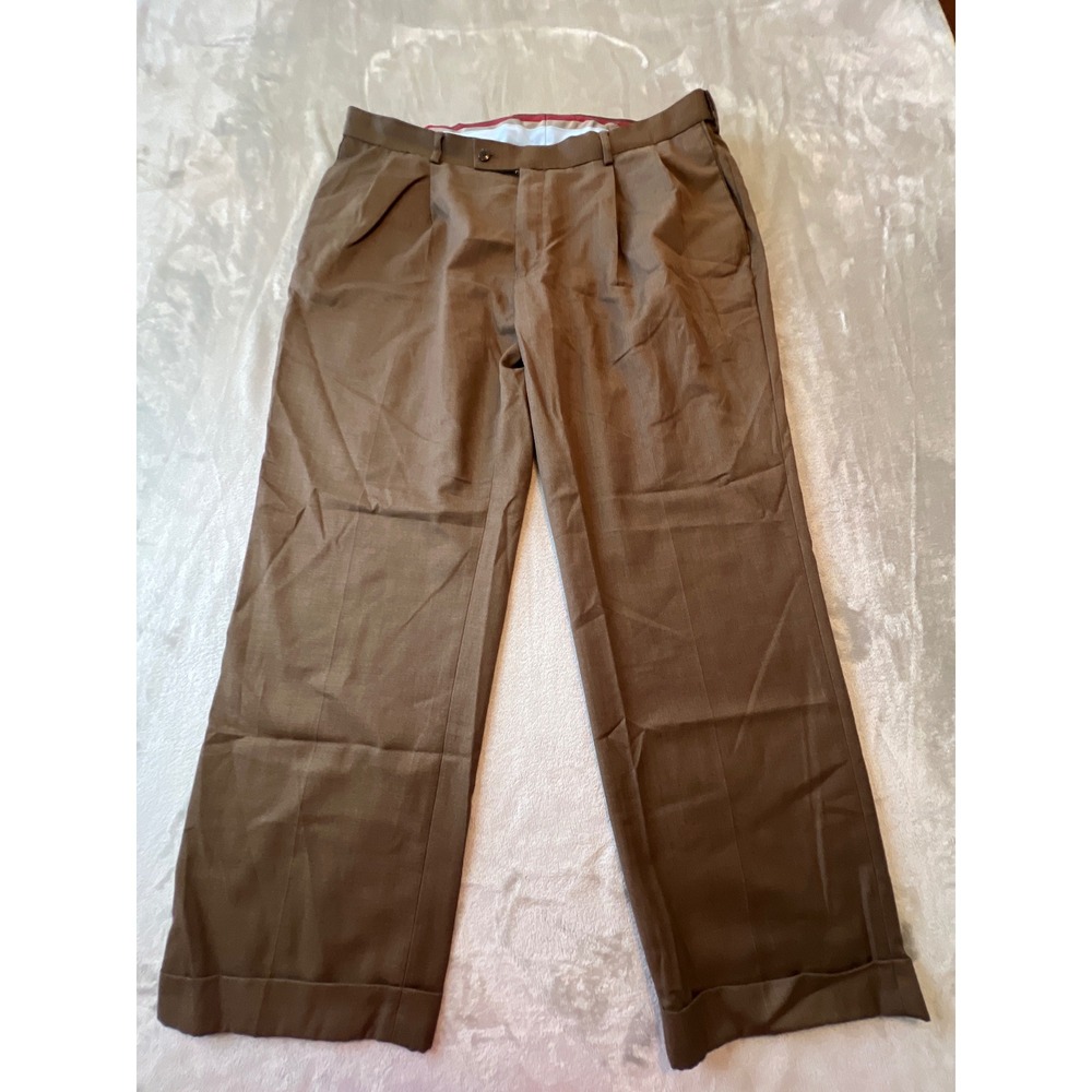 Louis Raphael Dress Pants Mens 40x29 Brown Pleated Cuffed Rosso